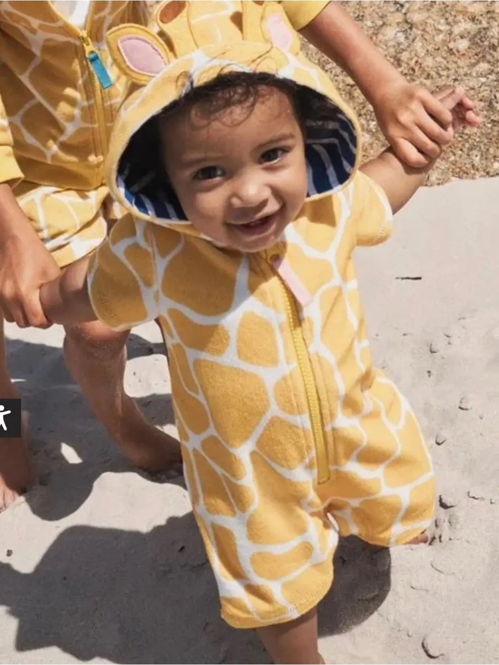 Baby Boden Giraffe Terry Cloth Zip Up Romper Swim Cover Sz 0-3M